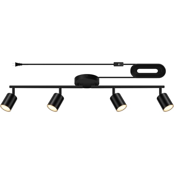 Plug in Track Lighting LED Fixtures Ceiling Black 4-Light Kitchen Light Kit Wall with 14.8ft Power Cord Rotatable Ceiling Spotlight for Bedroom(GU10 Socket NO Bulb)