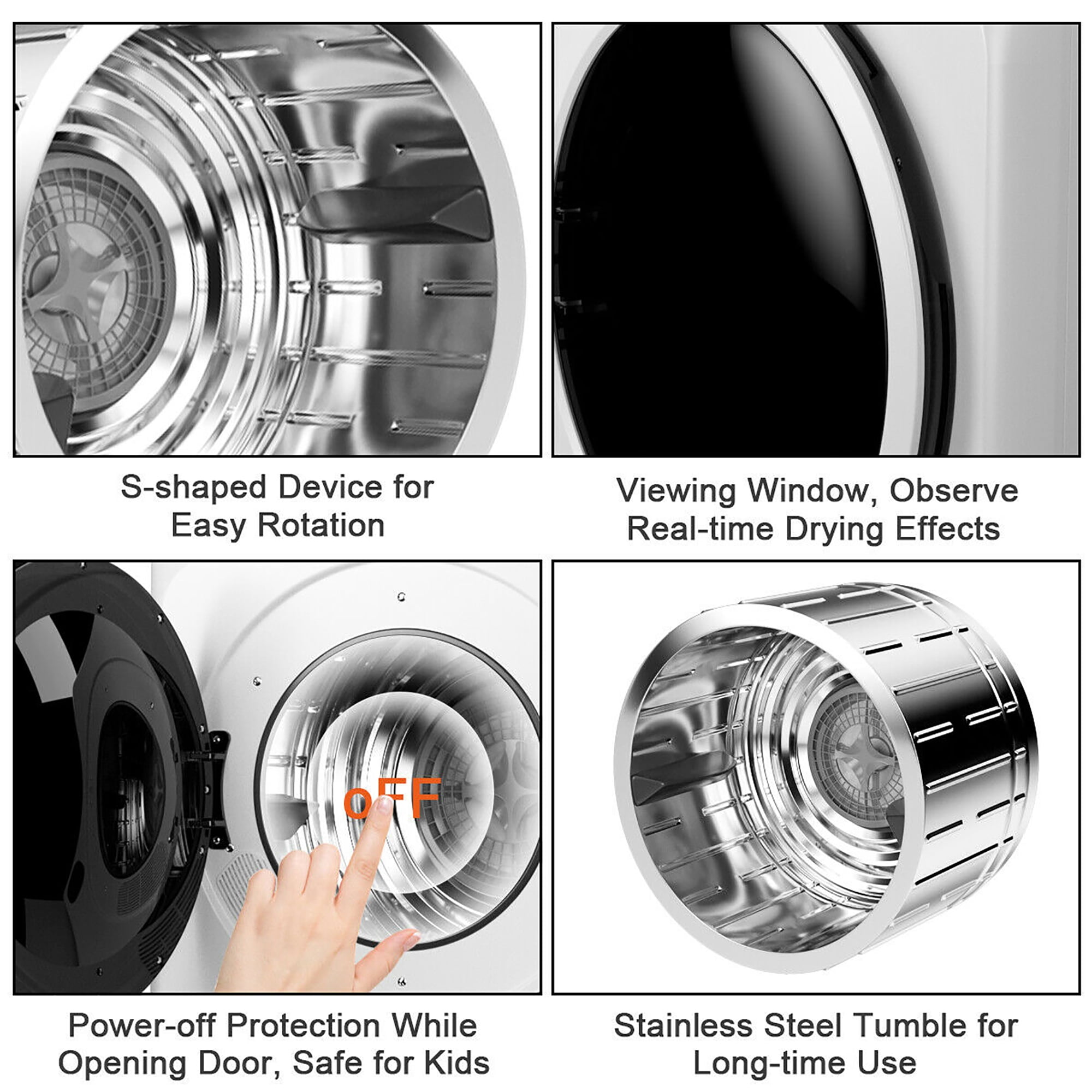 1700W Electric Tumble Cloth Laundry Dryer Stainless Tub 13.2 lb White 3.22 Cu.Ft 