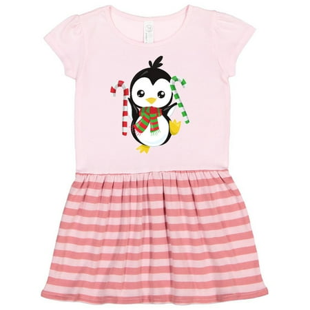 

Inktastic Christmas Penguin Penguin with Scarf Candy Cane Gift Toddler Girl Dress