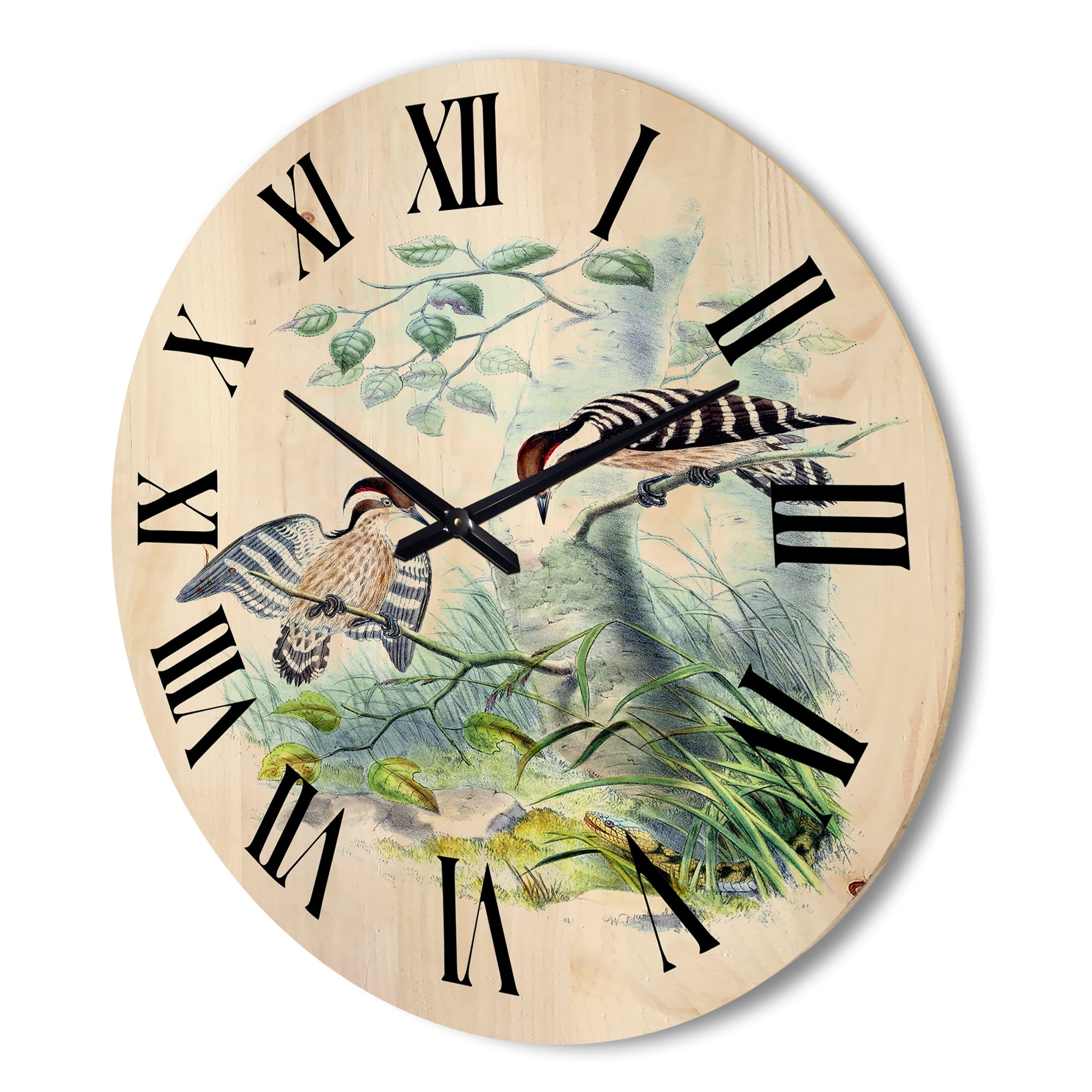 Designart 'Ancient Birds In The Wild I' Traditional Wood Wall Clock