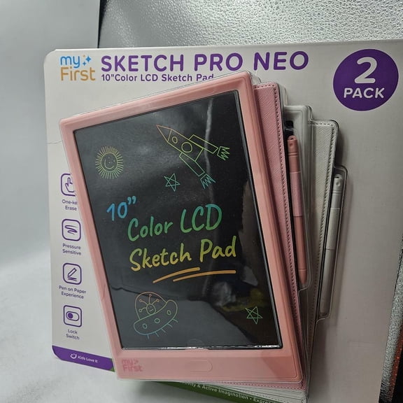 (Open Box) 2 Pack LCD Writing Tablet for Kids, myFirst Sketch Pro Neo, 10 in Pink & White