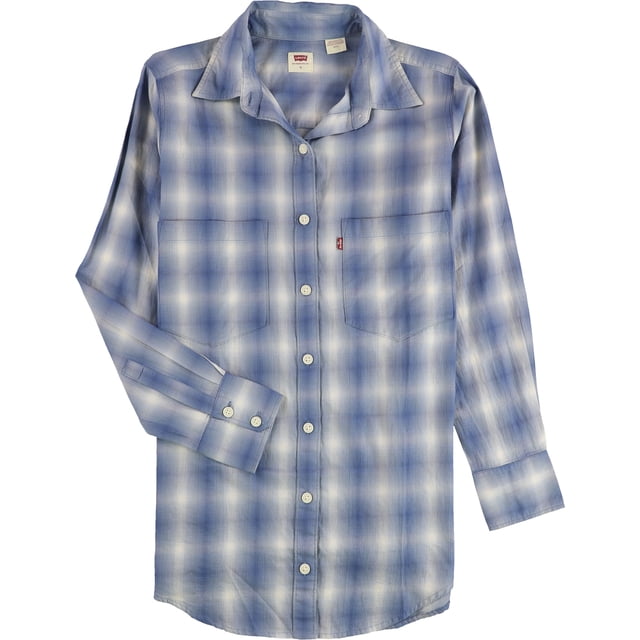Levi's Womens Cotton Plaid Button Up Shirt, navy, S