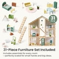 thumbnail image 6 of Tiny Land Wooden Dollhouse for Girls - 6 Rooms Wooden Doll House, DIY Pretend Doll House with 31Pcs Furniture Accessories, Creative Gift for Girl Ages 3+, Green, 6 of 7