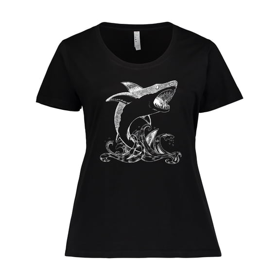 Inktastic Great White Shark Jumping in White Women's Plus Size T-Shirt