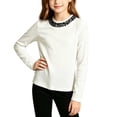 thumbnail image 4 of Acaics Girls' Long-Sleeve Layering T-Shirt: Solid-Color Crew-Neck Sequin-Accent Brushed-Fleece Long-Sleeve Top, Ages 1–15, 4 of 5