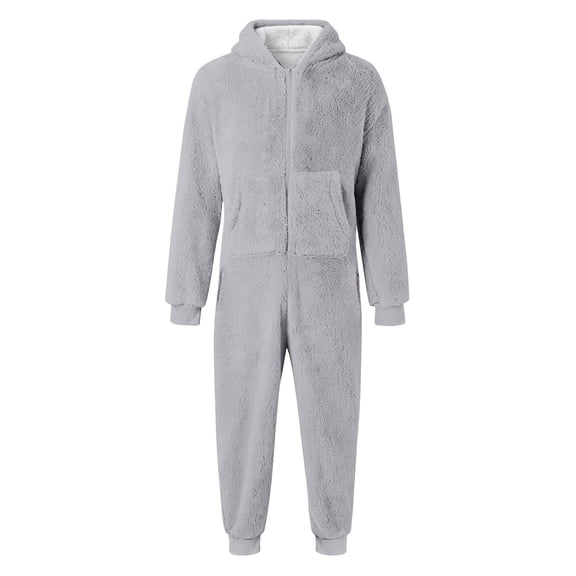 NordicNest Boys Sherpa Fleece Onesie Warm Hooded Zip Up Jumpsuit with Pockets Cozy Winter Home Wear Light Gray,3-4 Years