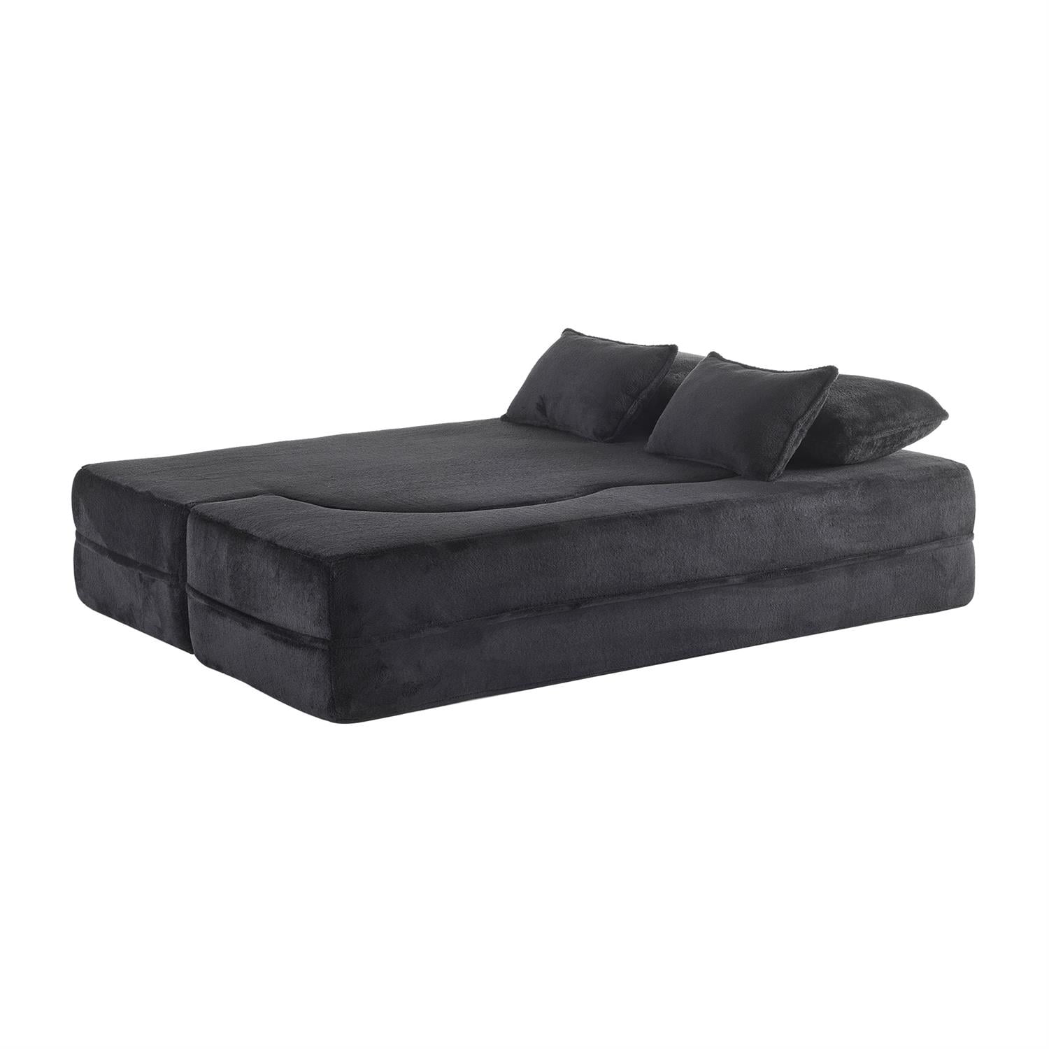 Demi Bonn 78" Foldable Sofa Bed, Chenille Futon Couch, High-Density Foam Convertible Sleeper Sofa for Living Room, Guest Room, Bedroom, Black