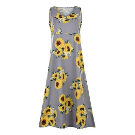 

Maternity Dress Prom Dress Trendy Women Leisure V-Neck Summer Prints Baggy Sleeveless Vest Camis Dress Summer Savings Clearance 2022 Wedding Dresses for Bride Corset Dress Gray S
