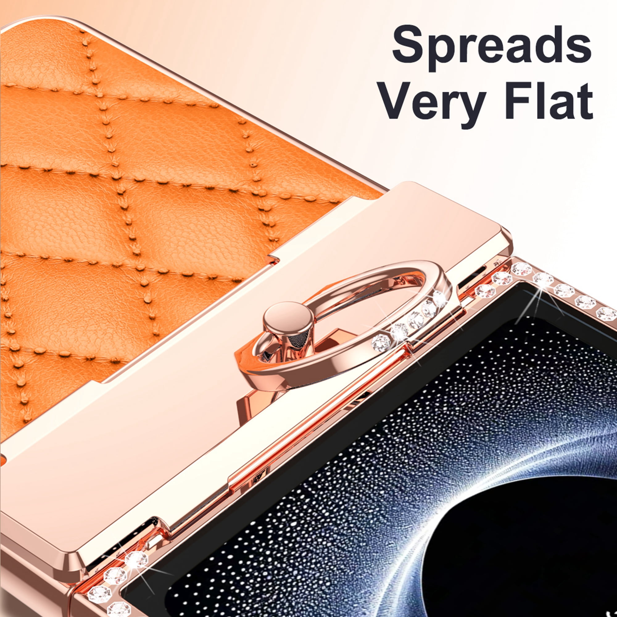 Dteck Diamond Case for Samsung Galaxy Z Flip 7 with Hinge Protection and Ring Holder, Luxury Sparkly Plating Shockproof Phone Cover with Screen Protector for Galaxy Z Flip 7,Orange