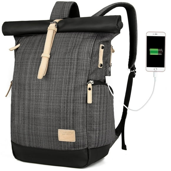 Laptop Backpack Women Men, Roll Top Backpack With Usb For 15.6 Inch Notebook, Anti-Theft Bag Daypack Fashion Backpack Women, Water-Repellent School Backpack Girls Teenagers School Bags Boys