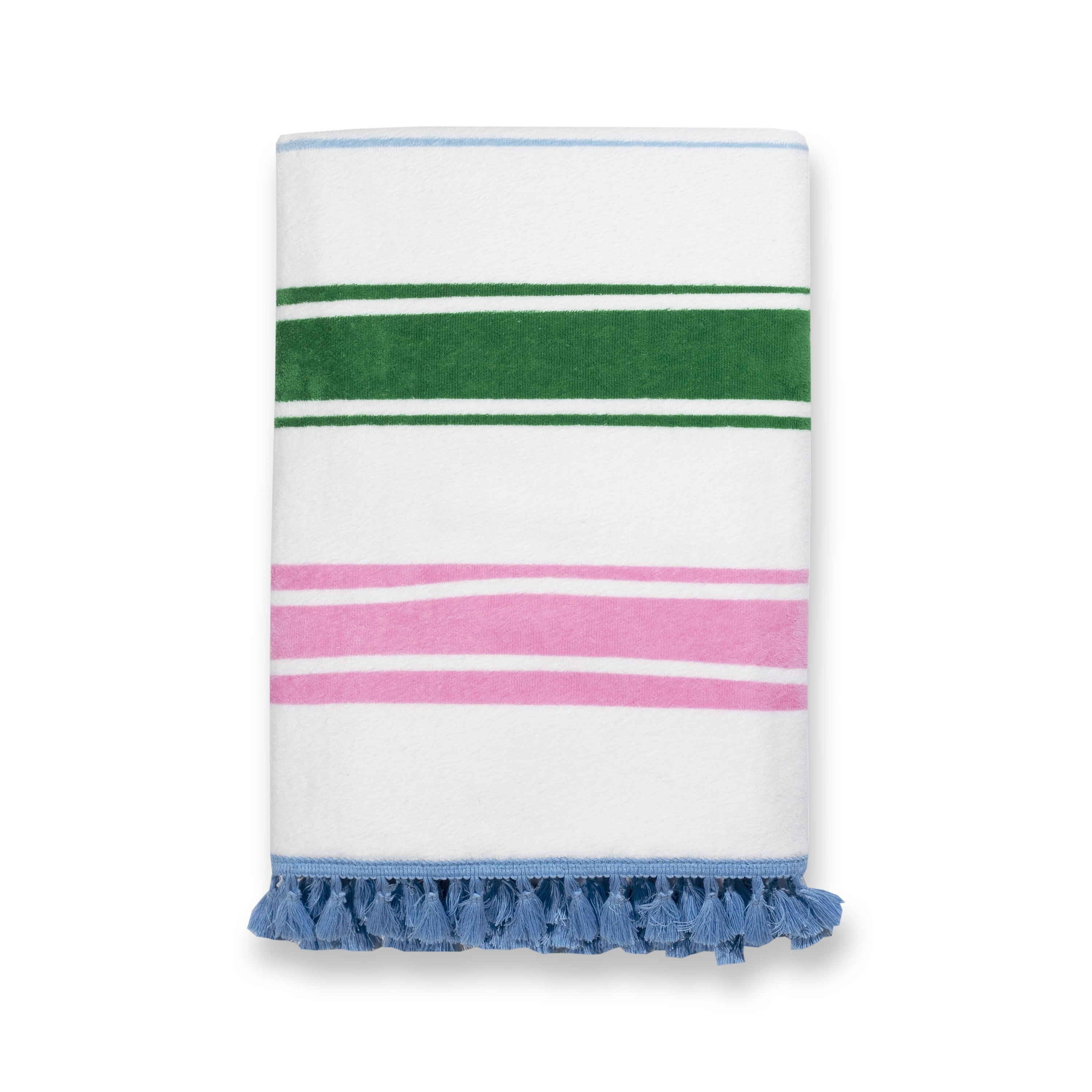 Packed Party Beach Towel, Rainbow Stripes Print, Multi-Color with Blue Fringe