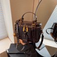 thumbnail image 5 of Retro PU Leather Bucket Bag for Women Zipper Closure Small Crossbody Handbags with Pendant Shoulder Tote Handbag Casual Shopper Handbag for Work & Daily Use (Coffee ), 5 of 10