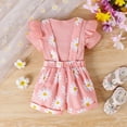 thumbnail image 5 of TOWED22 Toddler Baby Girl Outfit T-shirt Tops + Flower Print Suspender Overalls Shorts Summer 2Pcs Clothes(Pink,6-12 M), 5 of 9