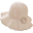 thumbnail image 5 of CoCopeaunts Women Bucket Hat Hollow Out Solid Color Bucket Cap Collapsible Dome Basin Hat with Flower Hatband Ruffled Brim, 5 of 8