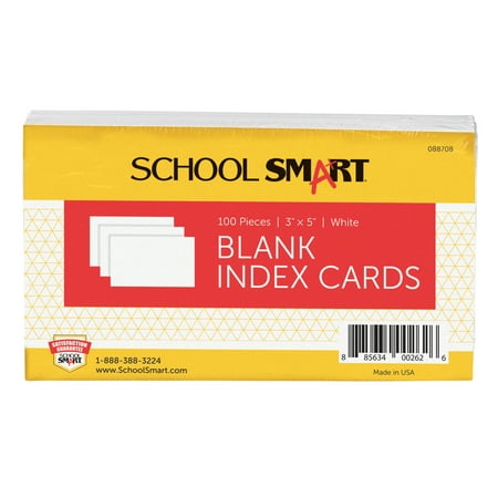 School Smart Blank Plain Index Card, 3 x 5 Inches, White, Pack of 100