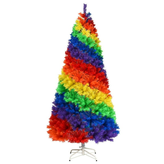 Artificial Hinged Colorful Rainbow Full Fir Christmas Tree 7FT w/1213 Tips
