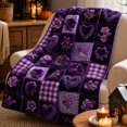thumbnail image 5 of Halloween Throw Blanket with Purple Plaid Patchwork Design, Soft Fleece Throw Blanket for Couch and Fall Home Decor, Cozy Halloween Decor Gift 1 Pack, 5 of 5