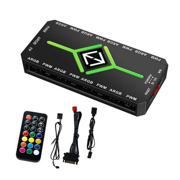 5V 3 Pin ARGB Controller Cooling 4 Pin PWM Fan Hub PWM ARGB Fan Hub for 5V Addressable ARGB Computer PC Case Fan Black