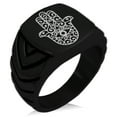 thumbnail image 1 of Stainless Steel Filigree Hamsa Hand of Fatima Chevron Pattern Biker Style Polished Ring, 1 of 1
