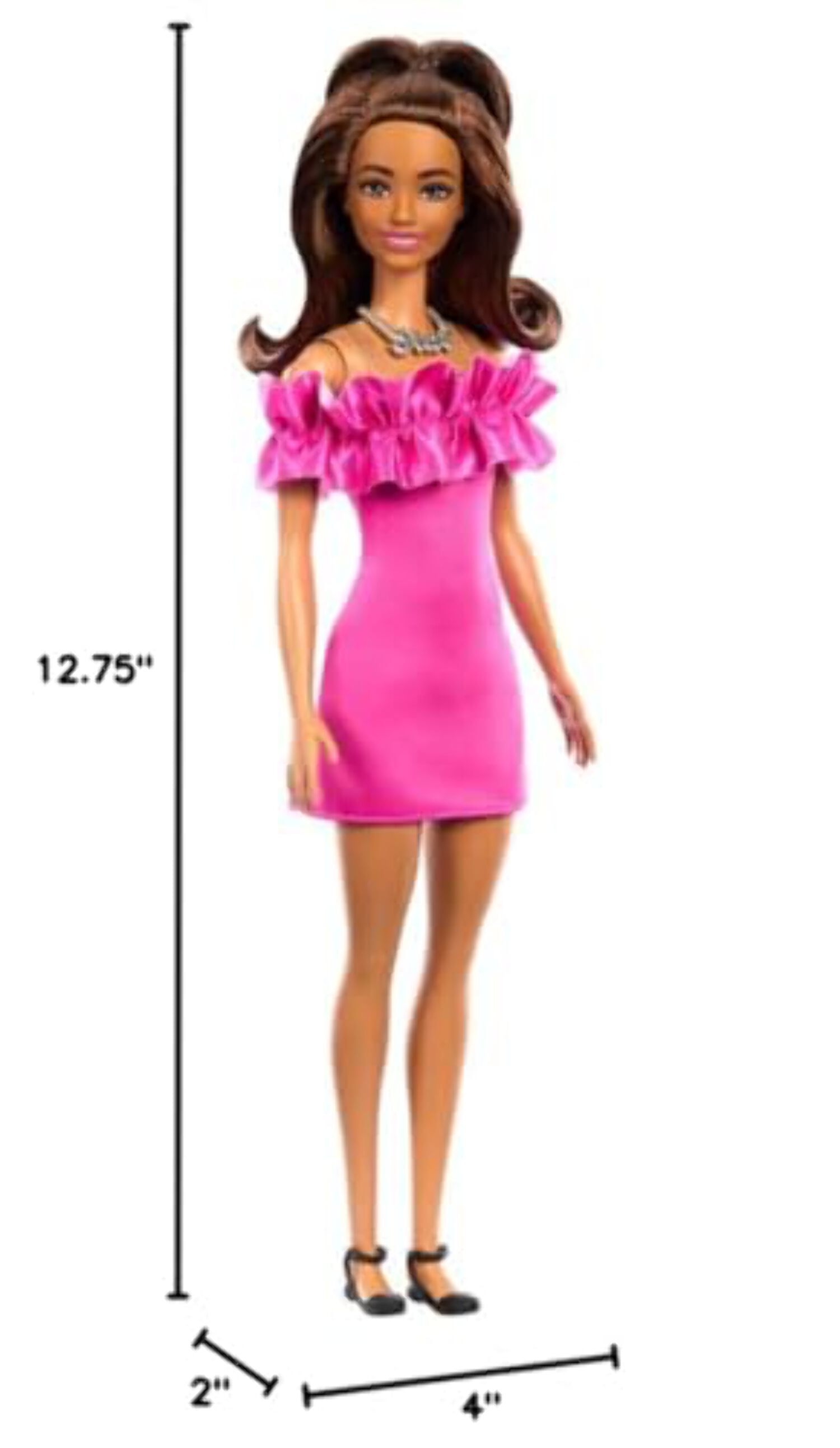Barbie Collectable Fashion Doll with Brown Wavy Hair Half-Up Half-Down & Pink Dress