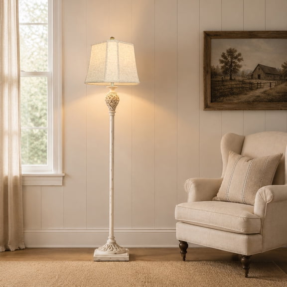 Lolikit Floor Lamp for Living Room Bedroom 67" Farmhouse White Floral Corner Standing Lamp with Night Light , 1 LED Bulb Included