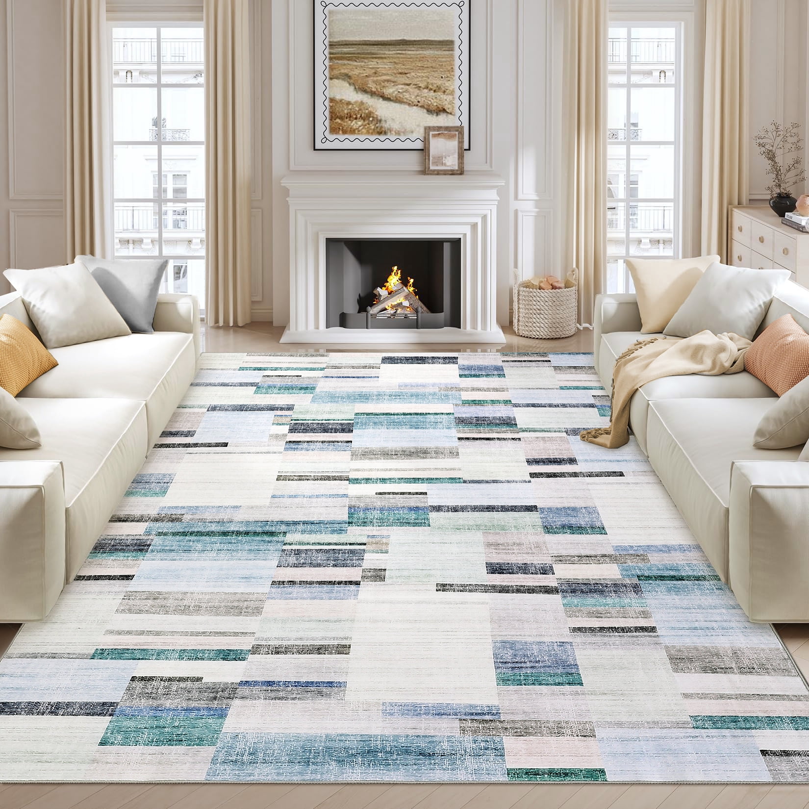 Amkui Washable Rug 9x12 Area Rugs for Living Room Modern Geometric Bedroom Rug Soft Non-Skid Indoor Large Throw Rugs Stain Resistant Carpet for Dining Room