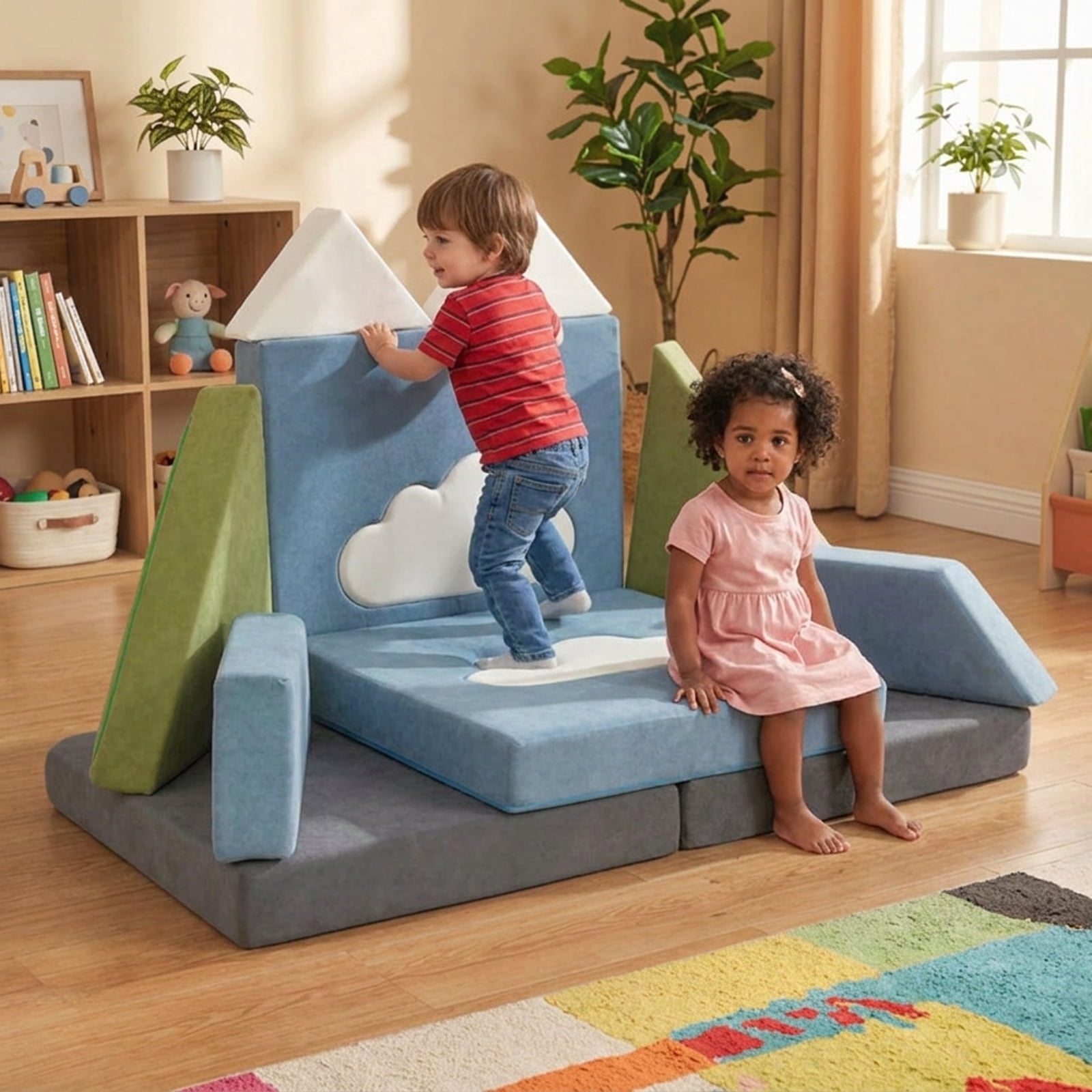 Furnibear Toddler Chair 12 Pieces Snow Mountain Theme Toddler Foam Building Fort
