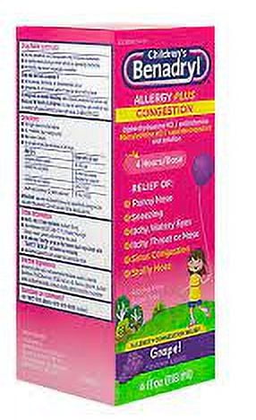 Benadryl-D Children's Allergy and Sinus Liquid Grape 4 oz (Pack of 4)