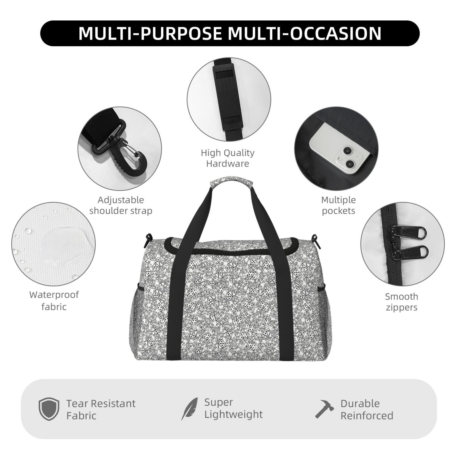 Picia Dice Cubes Print Travel Duffle Bag,Weekender Bags for Women with Shoe Compartment, Gym Duffel Bag with Wet Pocket, Hospital Bags for Labor and Delivery