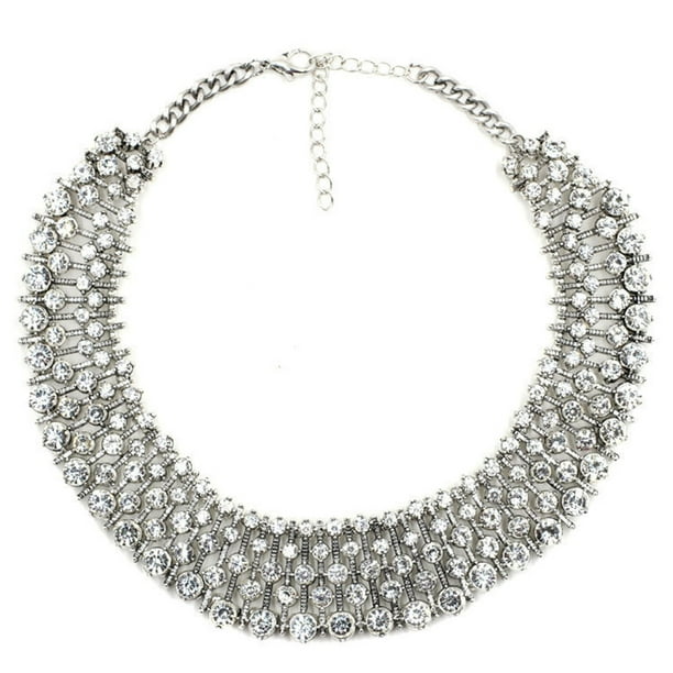 Guardurnaity Collar de mujer, gargantilla decorativa de cristal para boda, collar de banquete de diamantes de imitación, joyería elegante para el Ropa, zapatos y accesorios Miscelánea Plata