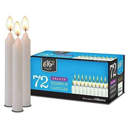 Ohr, 4 Hour Shabbat, Emergency, and Prayer Taper Candles - White (72 Pack)