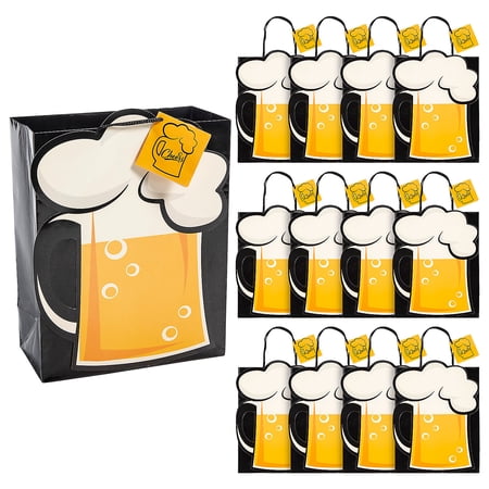 7 1/4 x 9 Medium Beer Mug Paper Gift Bags with Tag – 12 Pieces