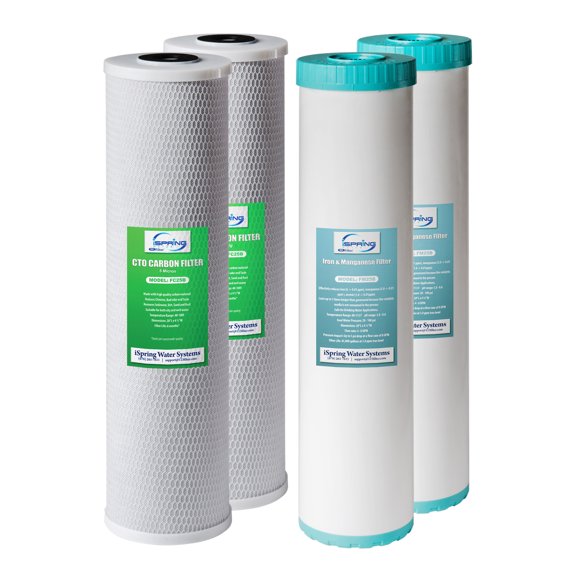 iSpring F4WGB22BM 4.5†x 20†2-Stage Whole House Water Filter Set Replacement Pack with CTO Carbon Block and Iron & Manganese Reducing Cartridges, Fits WGB22BM, White