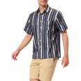 thumbnail image 4 of MODA NOVA Big & Tall Men's Casual Short Sleeves Button Down Striped Shirt Navy Gray LT, 4 of 6