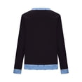 thumbnail image 4 of Womens Waffle Knit Pullover Denim Patchwork Crew Neck Long Sleeve Shirts Casual Loose Streetwear Going Out T-Shirt, 4 of 5