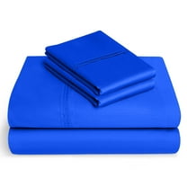 BeKind Online 300-Thread-Count Short King Size Royal Blue Color Organic Sheet Set 12" Inch Deep Pockets 4-Piece Pure Cotton