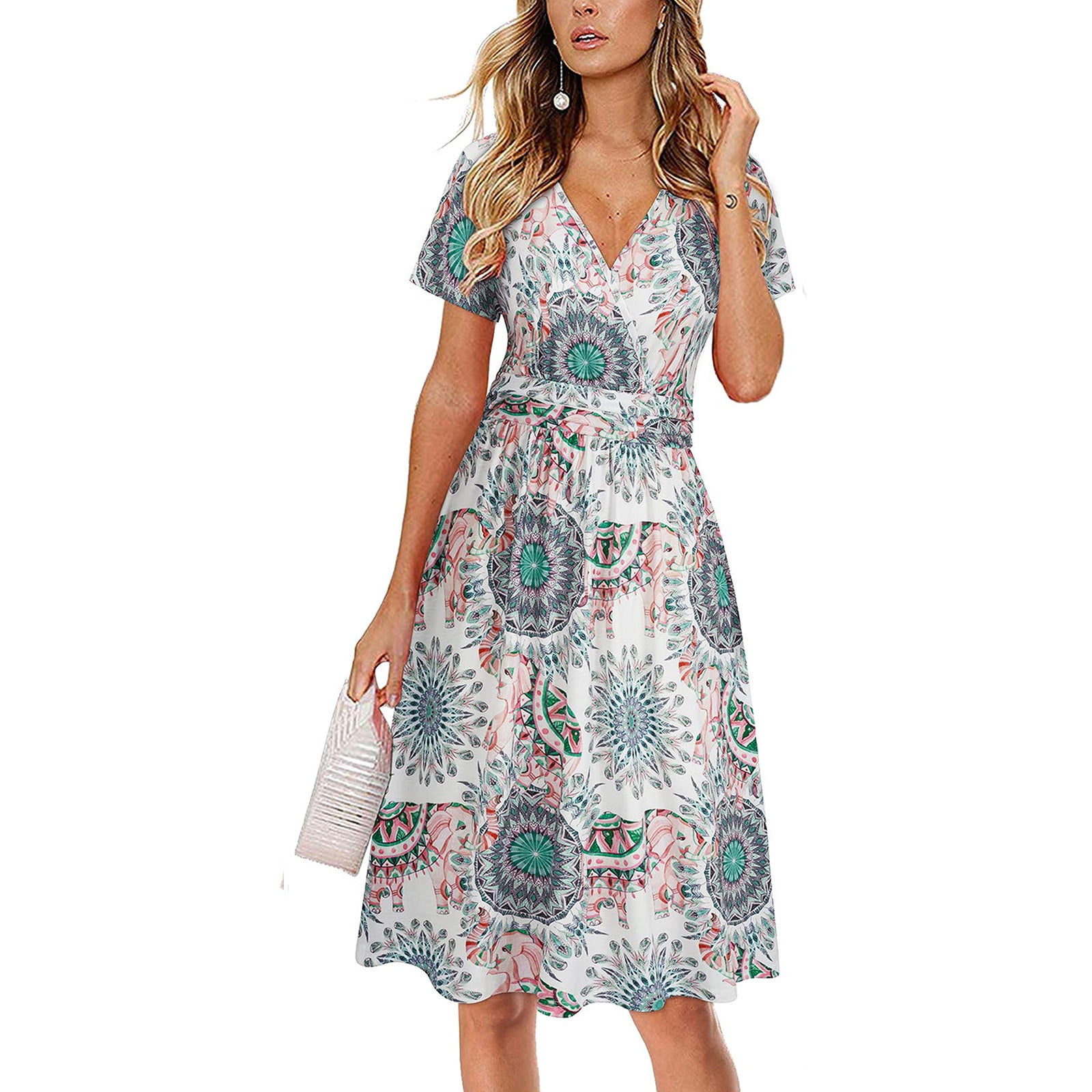 VOSS Women's Sleeveless Casual Floral Printing Beach Maxi Loose Dress ...