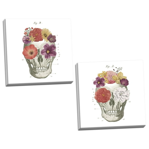 Gango Home Decor Contemporary Floral Skull I & II by Wild Apple Portfolio (Ready to Hang); Two 12x12in Hand-Stretched Canvases