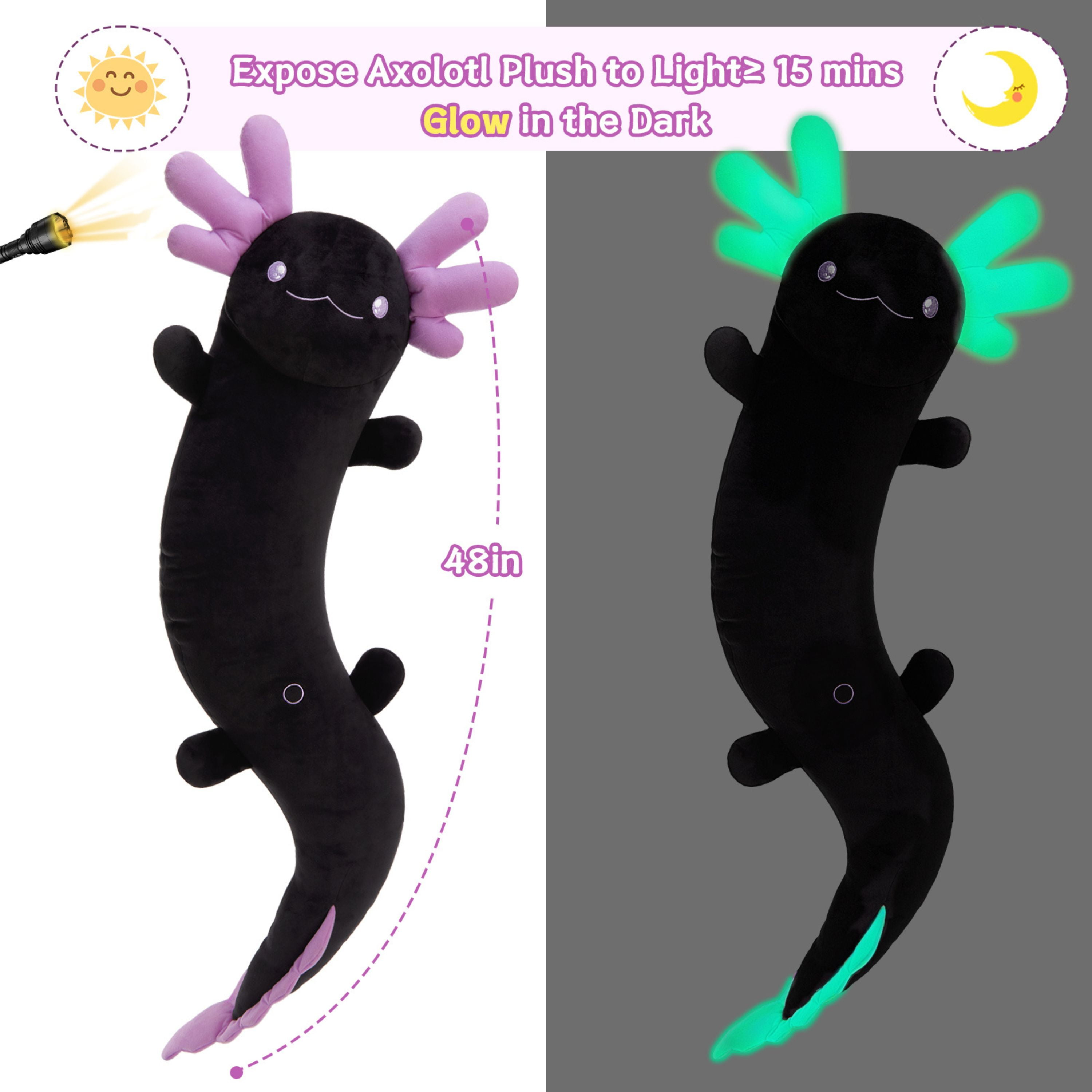 Tezituor 48" Axolotl Stuffed Animal Giant Stuffed Axolotl Glow in The Dark Plush Toy