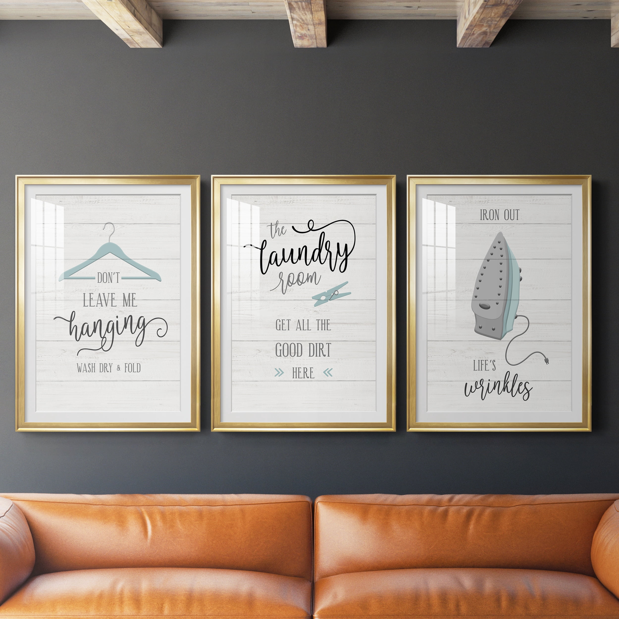 Don't Leave Premium Framed Prints Set of 3 - Ready to Hang - 26.5 x 36.5 Each - Gold Frame
