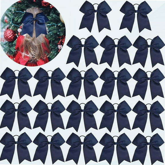 Large Christmas Cheer Bows Navy Blue Ponytail Holder Girls Elastic Hair Ties 8" 20PCS Hair Accessories for Teens Women Girls Softball Competition Sports Cheerleaders