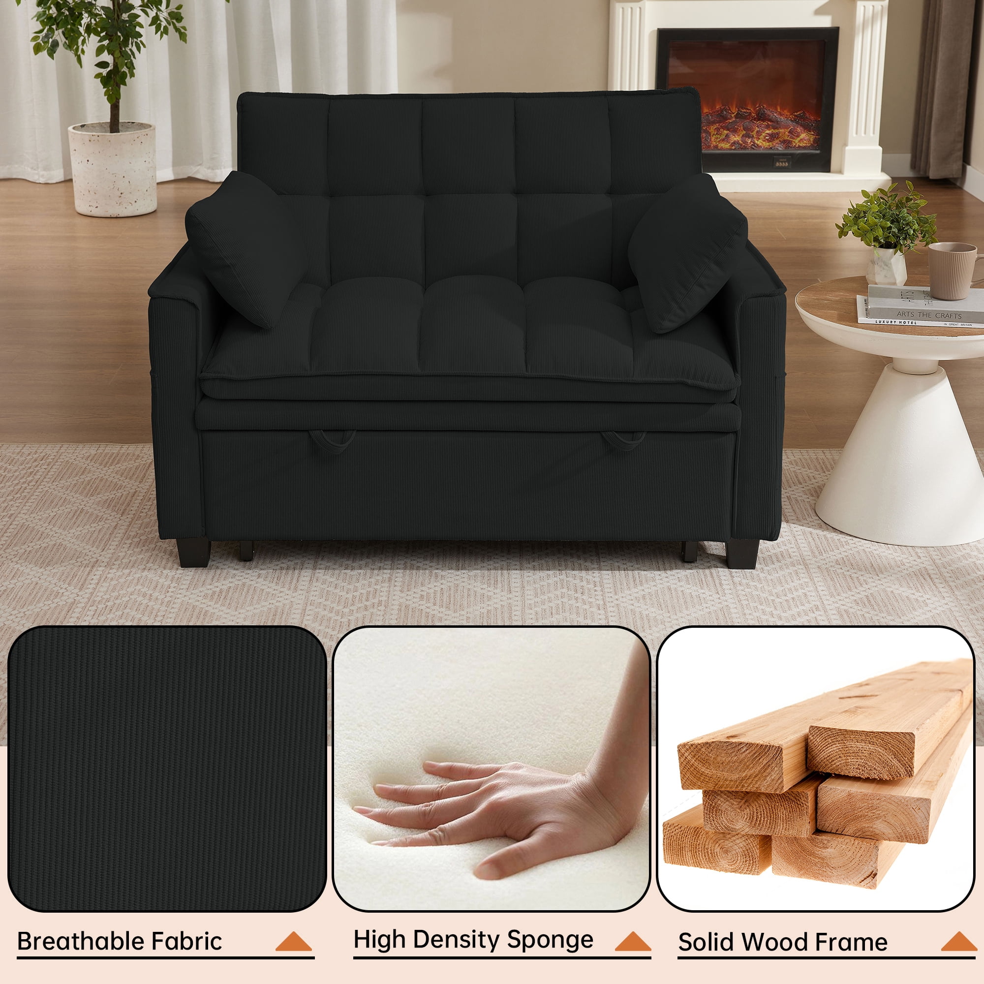 Soscana Convertible Sofa Bed Loveseat with Adjustable Backrest,3 in 1 Sleeper Sofa Pull Out Bed Reclining Couch with 2 Lumbar Cushions and Storage Side Pockets for Living Room,Apt,Office,Studio