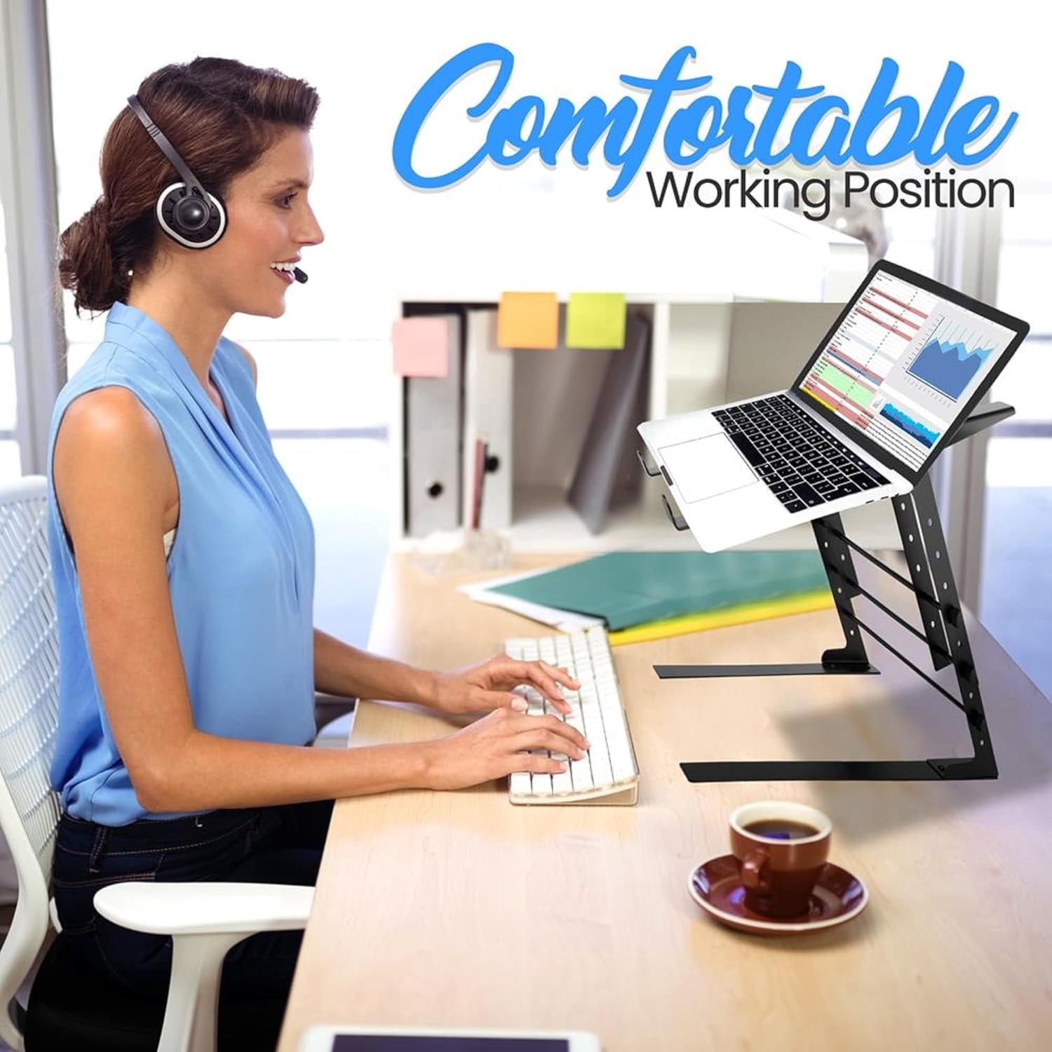 Portable Dual Laptop Stand - Standing Table with Adjustable Height, Black