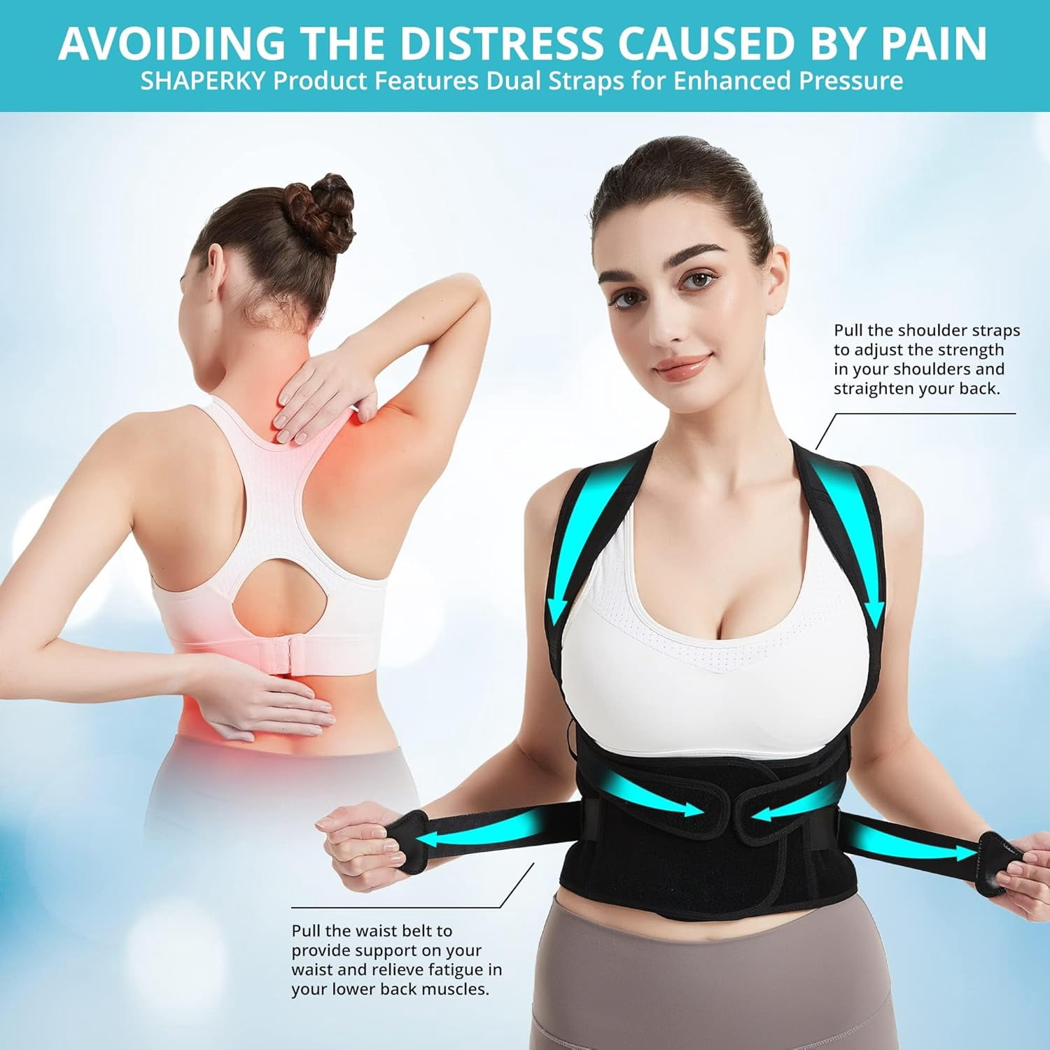 Posture Corrector for Women for Support: Back Brace for Full Back Support - Adjustable Shoulder Straightener for Women and Men (Black, Medium)