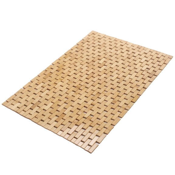 Wooden Bath Mat for Luxury Shower, 35.4 x 23.6" Shower Floor Carpet with Non-slip Rubber Backing, Waterproof Roll Up Spa Bathroom Rug for Tub, Pool, Doorway