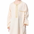 thumbnail image 2 of IBTOM CASTLE Robe for Boys Muslim Long Sleeve Thobe Abaya Saudi Arab Kaftan Islamic Zipper Arabic Dubai Dress with Pockets 4-5 Years Beige, 2 of 8