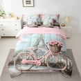thumbnail image 2 of Manfei Paris Eiffel Tower Twin Bedding Sets 7-Piece for Girl, Pink Romantic Bike Bedding Comforter Set, Blossoms Flower Floral Reversible Sheet Sets, Luxury Bedroom Decor, 2 of 7
