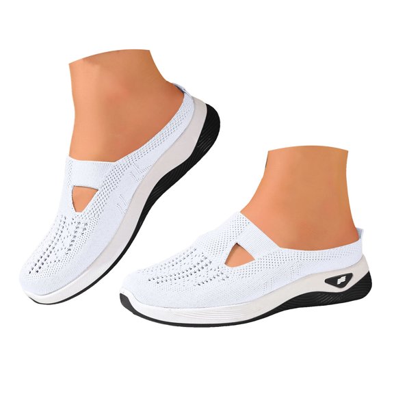 YLYL Women Backless Mules Breathable Mesh Arch-Support Lightweight Comfortable Slip on Walking Shoes