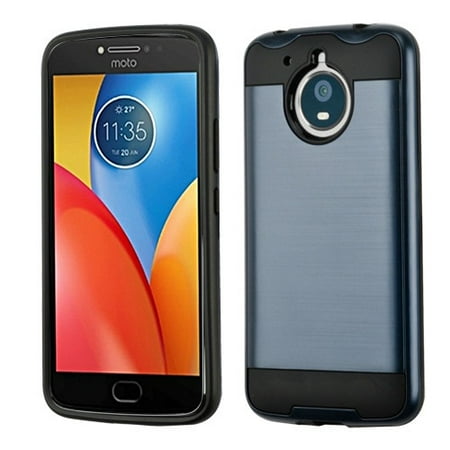 Motorola Moto E4 Plus XT1773 Phone Case Shockproof Hybrid Rubber Rugged Case Cover Brushed Ink Blue