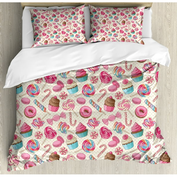 Candy Cane Queen Size Duvet Cover Set Yummy Sweet Lollipop Candy